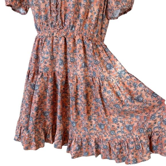 Current Air Los Angeles Floral Pleated Ruffled V Neck Cottagecore Mini Dress - Picture 6 of 16